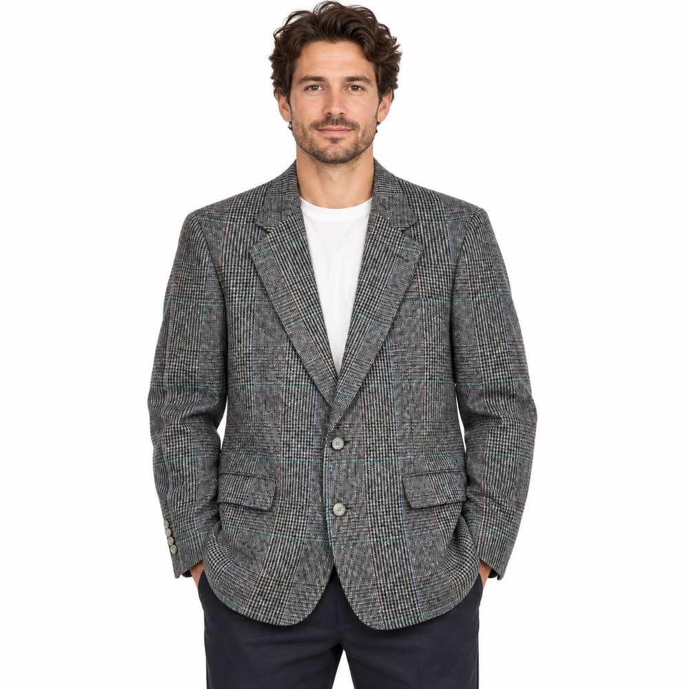 Cricketeer Sport Coat Mens 42 Grey Glen Plaid Pure Wool Blazer Tailored USA